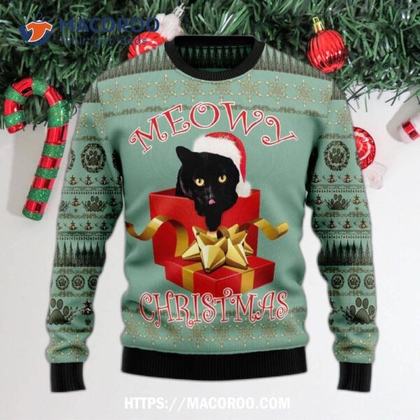 Black Cat Ugly Christmas Sweater Gift