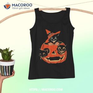 black cats pumpkin carved jack o lantern halloween shirt tank top