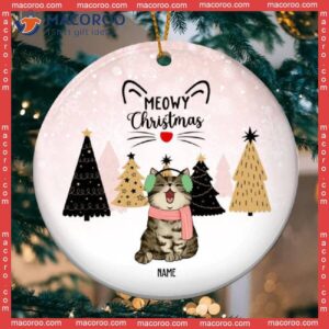 Black & Yellow Forest Pine Tree,meowy Christmas Circle Ceramic Ornament, Personalized Decorative Ornament