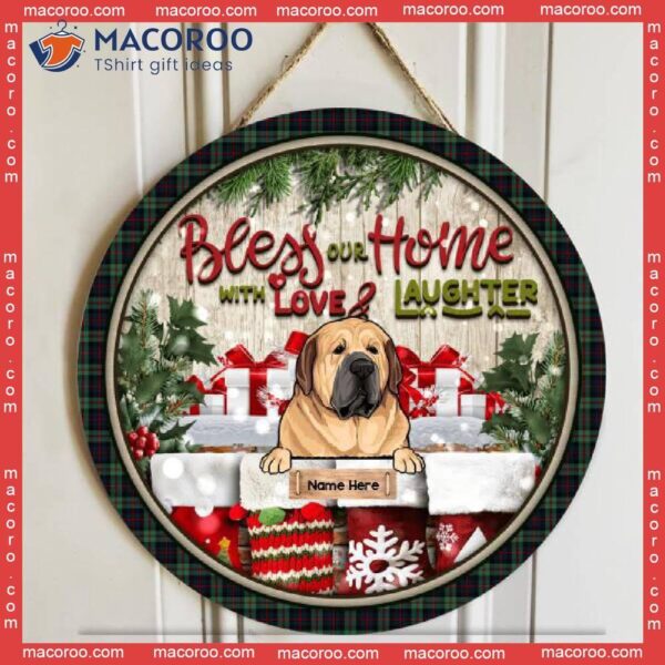 Bless Our Home With Love And Laughter, Personalized Dog Christmas Wooden Signs