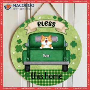 Bless This Home, Four-leaf Clover Door Hanger, Personalized Cat Breeds Wooden Signs, Lovers Gifts, Front Decor