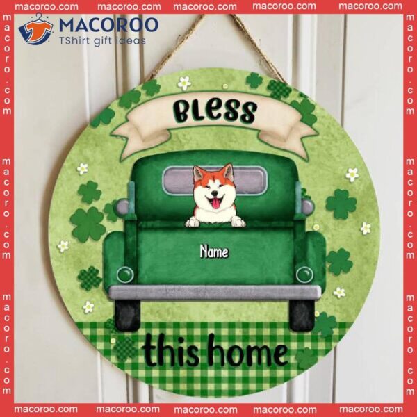 Bless This Home, Four-leaf Clover Door Hanger, Personalized Dog Breeds Wooden Signs, Lovers Gifts, Front Decor