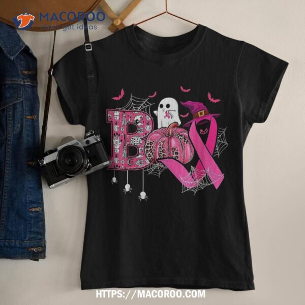 Boo Ghost Pumpkin Pink Ribbon Funny Halloween Breast Cancer Shirt