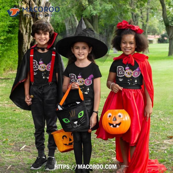 Boo Halloween Costume Spiders, Ghosts, Pumkin & Witch Hat Shirt