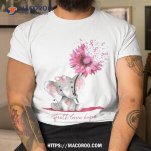 Breast Cancer Cute Elephant With Sunflower And Pink Ribbon Shirt, Halloween Wedding Gifts