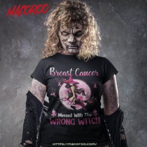 Breast Cancer Messed With The Wrong Pink Witch Hat Halloween Shirt