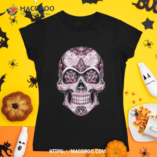 Breast Cancer Shirt Pink Sugar Skull, Spooky Scary Skeletons