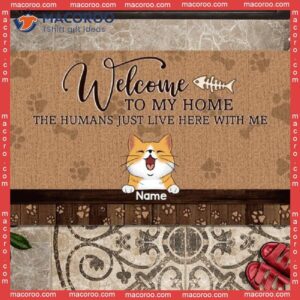 Brown Front Door Mat, Welcome To Our Home Personalized Doormat, Gifts For Cat Lovers