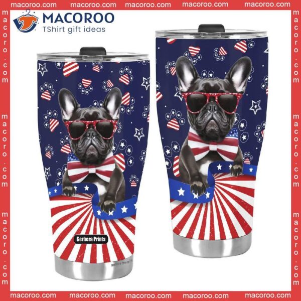 Bulldog American Flag Fourth Of July Independence Day Stainless Steel Tumbler