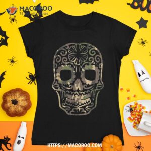 Camo Sugar Skull Calavera Dia De Muertos Mexican Halloween Shirt, Sugar Skull Pumpkin