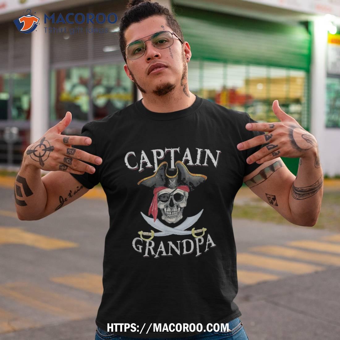Captain Grandpa Halloween Skull Pirate Hat Shirt Sugar Skull Pumpkin Tshirt