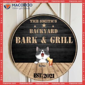 Cat Backyard Bar & Grill Sign, Home Wreath Black Background, Personalized Breeds Wooden Signs