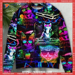 cat dj cool life sweater santa sweater 1