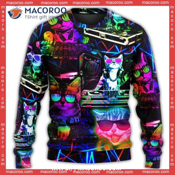 Dj Cool Life Cat Ugly Christmas Sweater