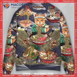 cat eating ramen lovely sweater matching ugly christmas sweaters 2