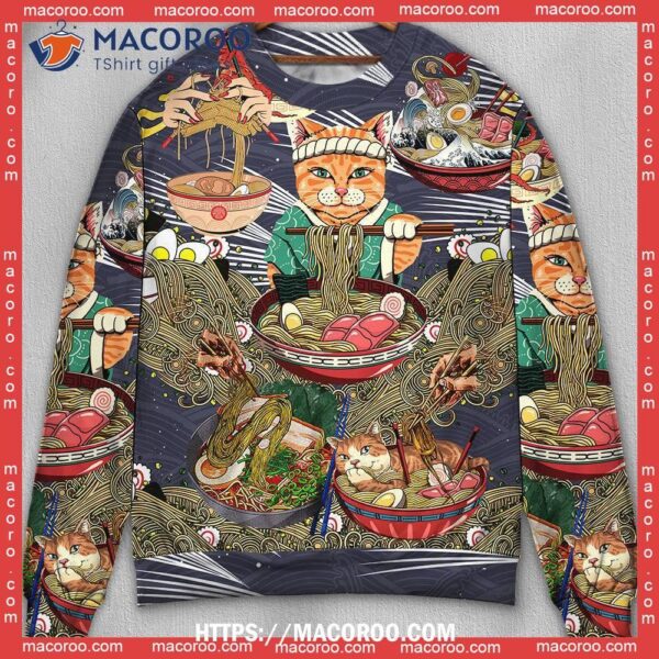 Eating Ramen Lovely Christmas Cat Sweater