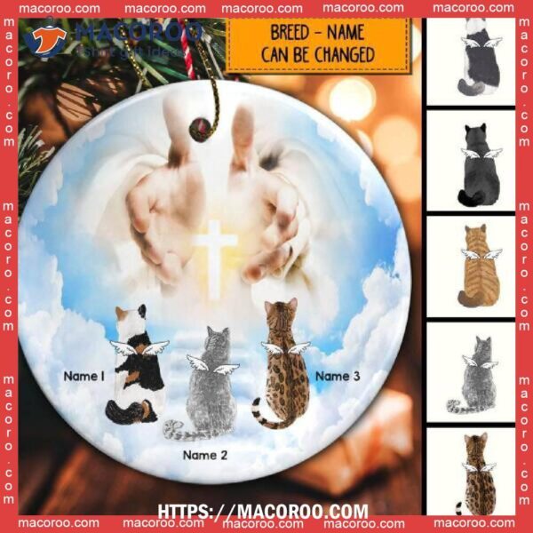 Cat In Heaven Cloudy Memorial Circle Ceramic Ornament, Hallmark Cat Ornaments