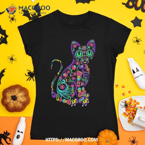 Cat Kitty Kitten Paws Sugar Skull Calavera Halloween Gato Shirt, Skeleton Head