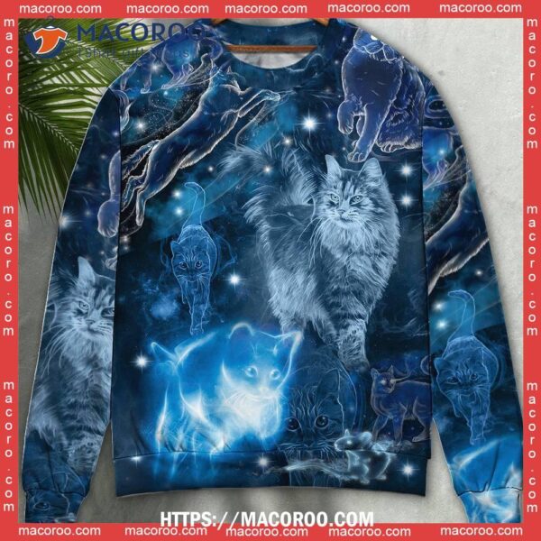 Love Blue Neon Stunning Ugly Cat Sweater