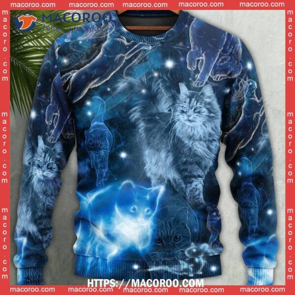 Love Blue Neon Stunning Ugly Cat Sweater