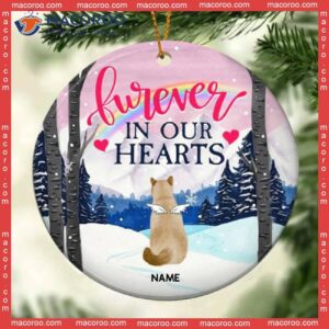 Cat Memorial Ornament,forever In Our Hearts, Winter Forest Circle Ceramic Ornament, Personalized Breeds