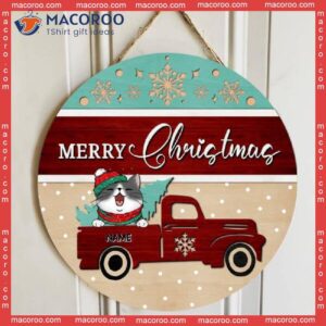 Cat Mom Gifts, Gift For Lovers,christmas Welcome Door Sign, Red Truck & Pine Tree Custom Wooden Signs