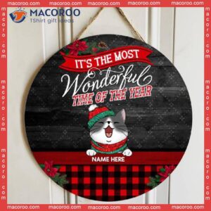 Cat Mom Gifts, Gifts For Lovers, It’s The Most Wonderful Time Of Year Black Red Plaid Door Sign ,christmas Decorations