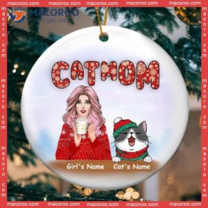 Cat Mom, Personalized Christmas Ornament, Winter Girl And Cats