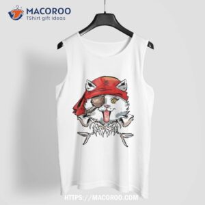 cat pirate fish skull crossbones funny halloween costume shirt halloween skull tank top