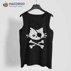 cat pirate lazy halloween costume kitten skull cross bones shirt spooky scary skeletons tank top