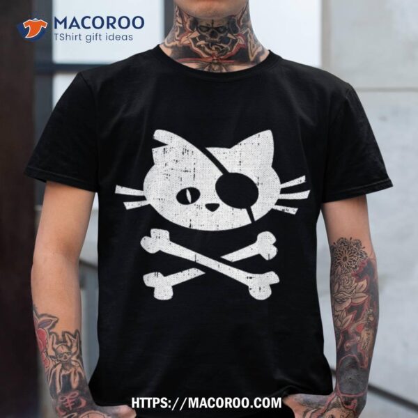 Cat Pirate Lazy Halloween Costume Kitten Skull Cross-bones Shirt, Spooky Scary Skeletons