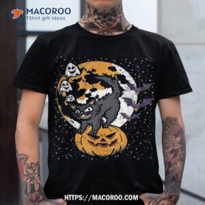 Cat Pumpkin Halloween Costume Scary Kitten Ghost Bats Moon Shirt