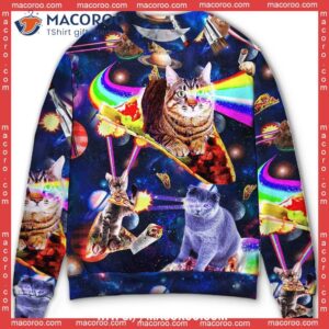 cat ride food in space galaxy sweater vintage christmas sweater 0