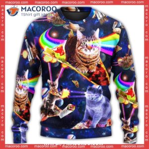 cat ride food in space galaxy sweater vintage christmas sweater 2