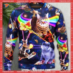 cat ride food in space galaxy sweater vintage christmas sweater 3