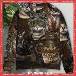 Cat Streampunk Vitage Life Sweater Ugly Christmas