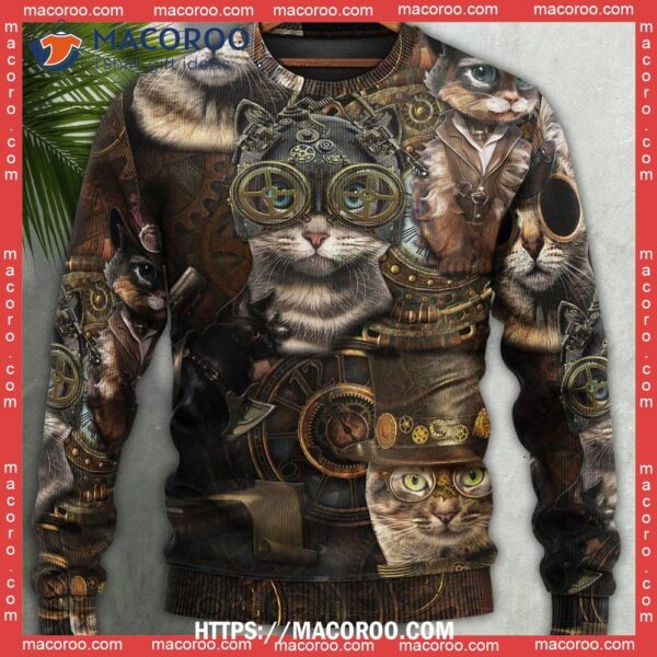 Cat Streampunk Vitage Life Sweater Ugly Christmas