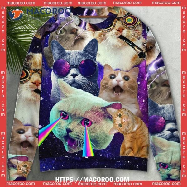 Cat Ugly Christmas Sweater The Battle Flying