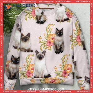 cat tropical floral siamese sweater grinch ugly sweater 1