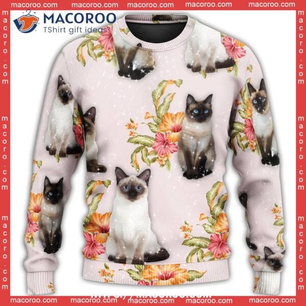 Tropical Floral Siamese Ugly Cat Sweater