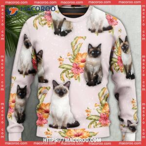 cat tropical floral siamese sweater grinch ugly sweater 3