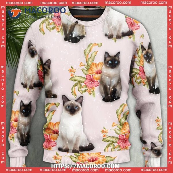 Tropical Floral Siamese Ugly Cat Sweater