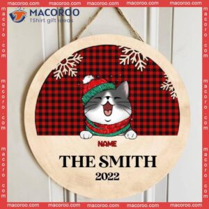 Christmas Cat Door Hanger, Buffalo Plaid Sign, Personalized Breed Wooden Signs, Xmas Front Decor, Lovers Gifts