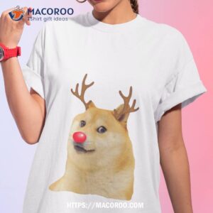 christmas doge meme doggo holiday season antlers and red nose shirt tshirt 1
