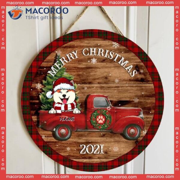 Christmas Dogs On Truck, Vintage Wooden, Personalized Dog Wooden Signs