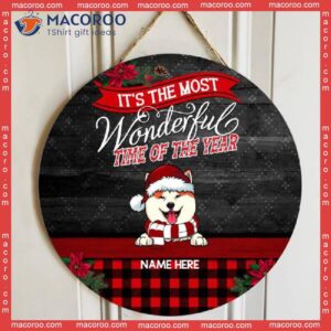 Christmas Door Decorations, Dog Mom Gifts, It’s The Most Wonderful Time Of Year Black Red Plaid Sign , Gifts For Lovers