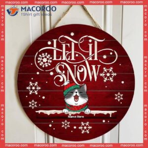 Christmas Door Decorations, Gifts For Cat Lovers, Let It Snow White Snowflake & Red Background Welcome Signs , Mom
