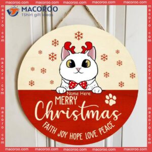 Christmas Door Decorations, Gifts For Cat Lovers, Merry Faith Joy Hope Love Peace Welcome Signs , Mom
