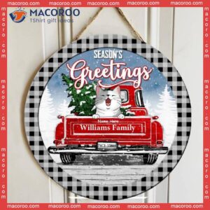 Christmas Door Decorations, Gifts For Cat Lovers, Mom Gifts, Season’s Greeting Black Plaid Around Welcome Signs
