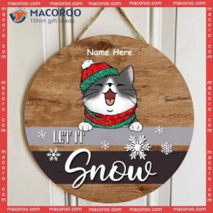 Christmas Door Decorations, Let It Snow Brown Background Welcome Signs , Cat Mom Gifts, Gifts For Lovers